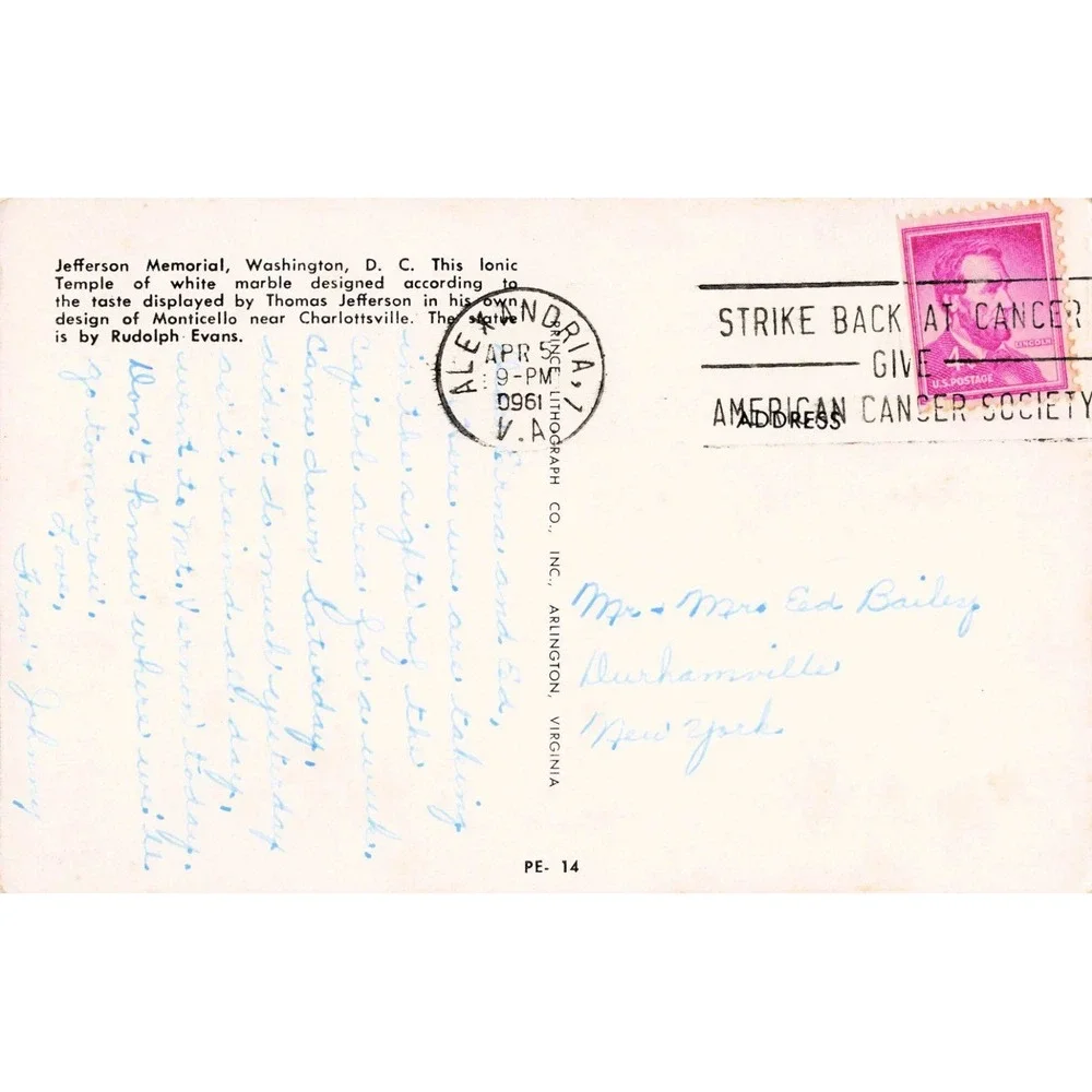 Vintage 1961 Jefferson Memorial Washington DC Cherry Blossoms Postcard VG